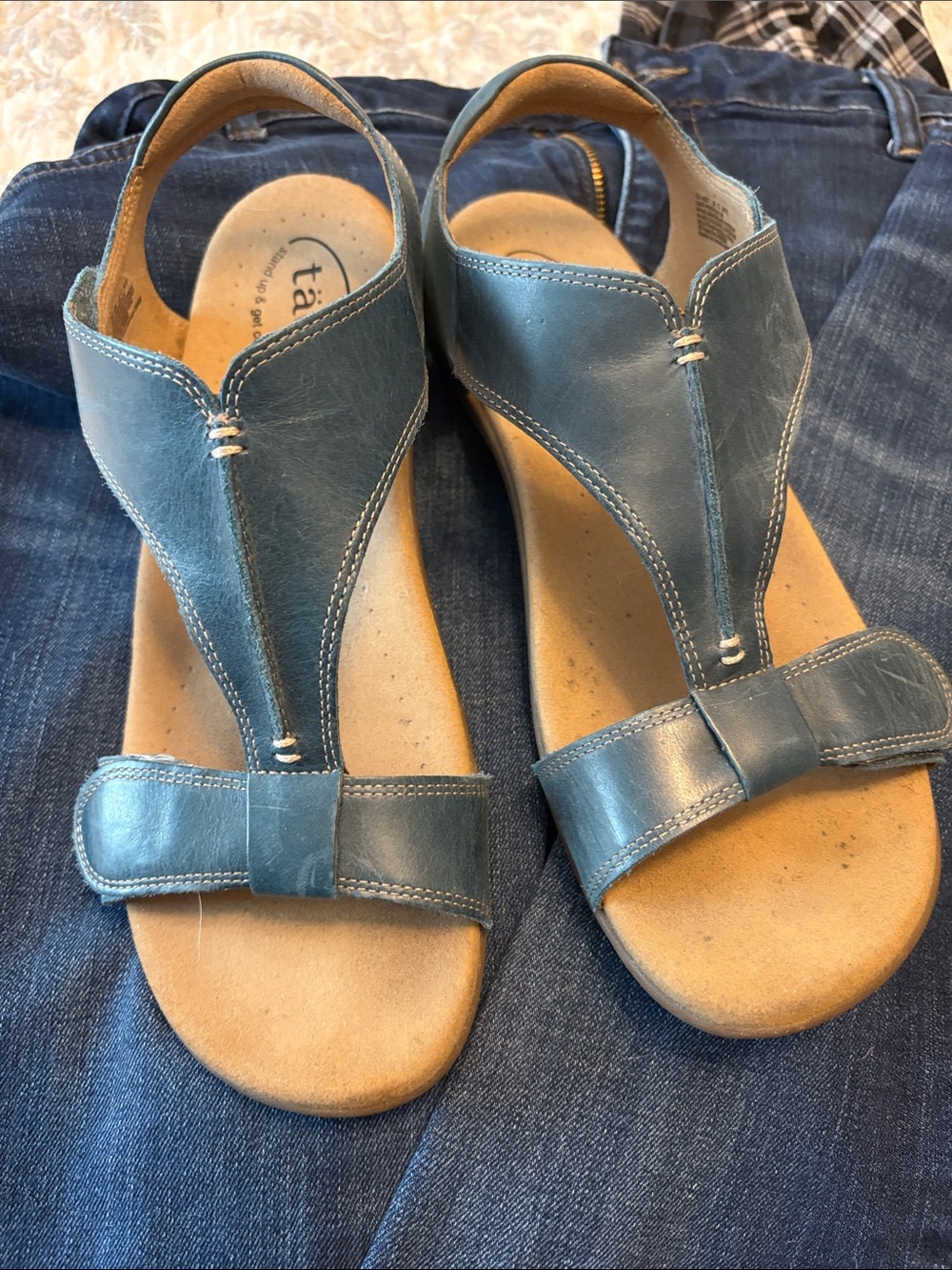 Taos Footwear Blue Leather Slingback Sandals - Picture 2 of 7